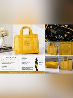 Tory Burch Yellow Straw & Leather Tote Bag